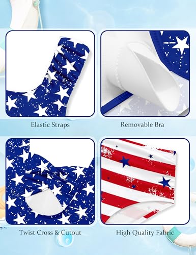 Image of Girls Tankini Swimsuit 2 Piece Bathing Suit Twist Cross Back Cutout Swim Tank Top Floral Print Swimwear for 7-18Y