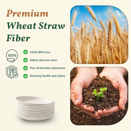 Image of Homienly Wheat Straw Plates, 8 Inch Dessert Plates Set of 8, Unbreakable White Round Plate - Alternative to Plastic Plates, Lightweight Microwave and Dishwasher Safe Plate Set for Camping - White