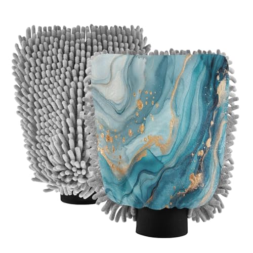 GakkiGii Deep Marble 2 Pack Microfiber Car Wash Mitts, Dual-Sided Chenille Gloves, Scratch-Free for Auto Detailing & Home Cleaning, M