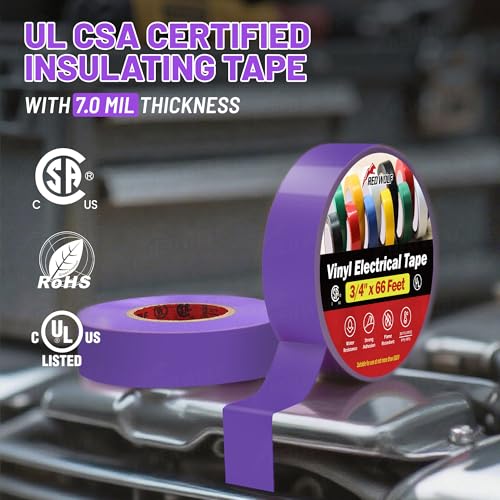 Image of RED WOLF 10 Pack Purple Electrical Tape 3 /4 Inch x 66 Ft Industrial Grade UL /CSA Listed 7 Mil Thick Flame Retardant High Temp Waterproof Electrical PVC Tape Electric Super Vinyl Rated 600V