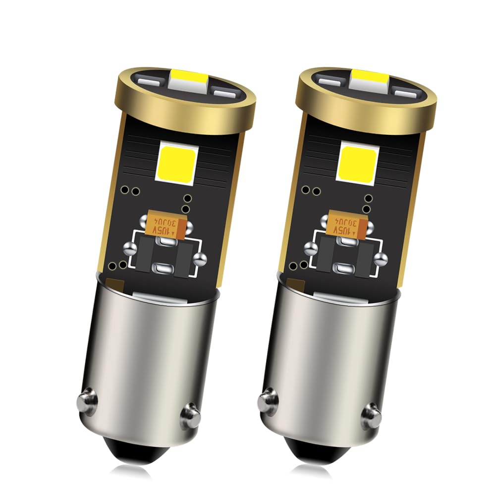 Ruiandsion BAX9S H6W LED Bulb White DC12-24V Non-Polarity 360°Brilliant Illumination for Backup Reverse Light Pack of 2