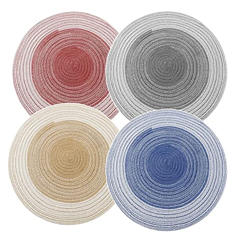 Image of Jute Placemats Set of 4 Heat Resistant Round Place Mats Natural Jute Woven Braided Table Mats Thick Farmhouse Placemats Trivet Round Braided Placemats for Dining Table(Multi, Set of 4)