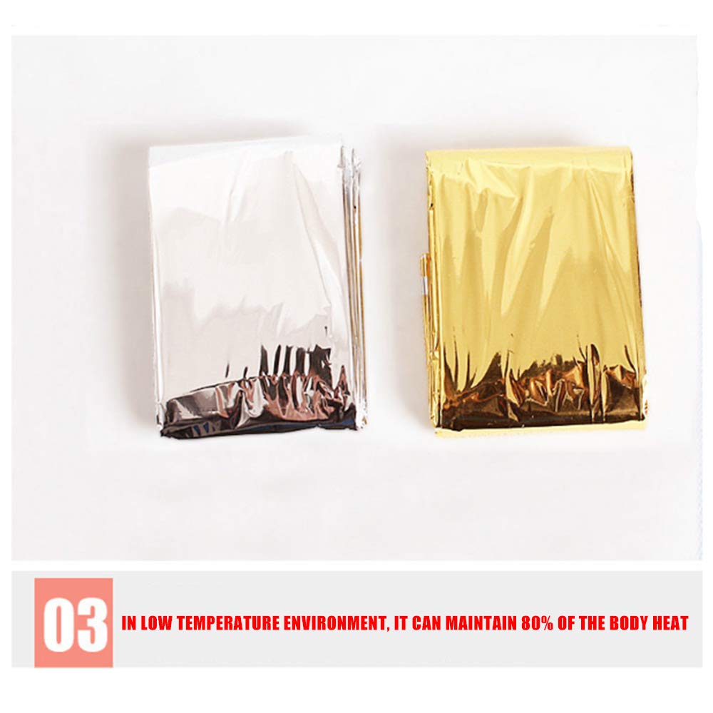 Lot de 10 couvertures de Survie en Aluminium réfléchissant pour Adultes, Couverture de Premiers Secours, Couverture de Premiers Secours pour l'extérieur, la randonnée, Argenté (160 x 210 cm)