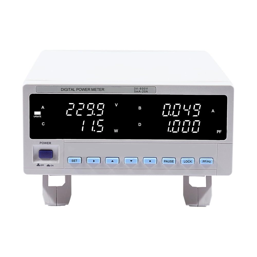Jednofazowy cyfrowy miernik mocy, dokładność 0,5%, 3 V–600 V AC, 5 mA–20 A, tester współczynnika mocy/częstotliwości do testów elektrycznych