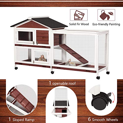 Kinpaw 63\" Rabbit Hutch Indoor Bunny Cage Small Animal House Poultry Coop with Wheels for Guinea Pig Duck with Removable Tray & Ramp - Thumbnail 7