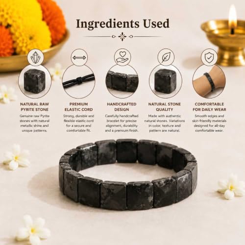 Image of Raw Pyrite Bracelet for Men & Women | Natural Pyrite Stone Stretch Beaded Bracelet | Handmade Unisex Crystal Bracelet for Meditation, Yoga & Daily Wear