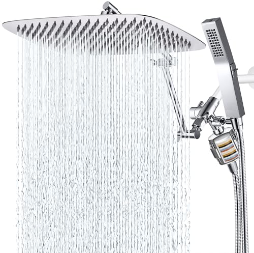 G-Promise All Metal Rainfall Shower Head with Handheld Spray Combo, 16 Stage Shower Filter For Hard Water, Reduces Chlorine and Fluoride, Improves Dry Skin (Chrome)