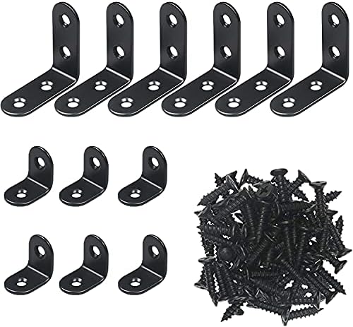 L Bracket, 12Pcs Metal Bracket for Wood Right Angle Bracket L Shaped Bracket Corner Bracket with 36 Metal Screws for Wood Furniture Cabinet Desk(6pcs-40mm/6pcs-30mm)
