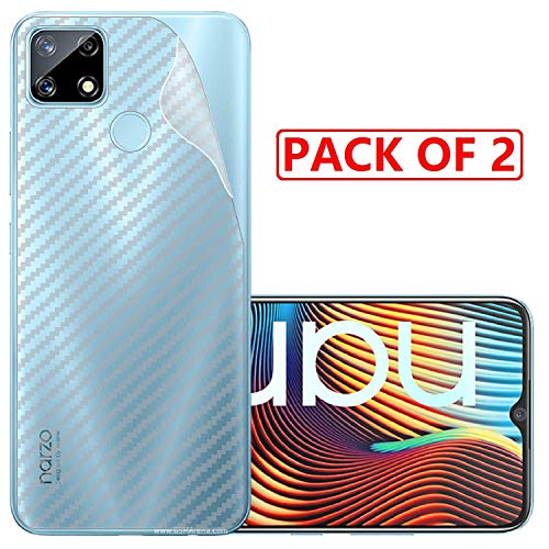 Image of Compatible with (Pack of 2) Oppo Realme Narzo 20 Back Screen Protective Film Carbon Fiber Skin Transparent Screen Guard Sticker