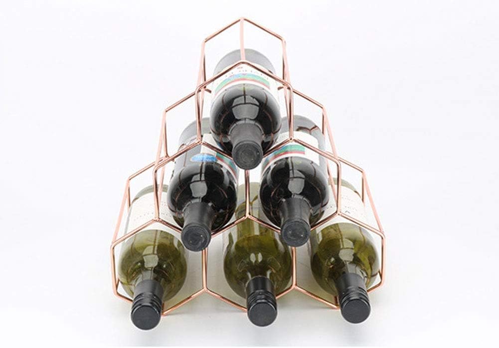 Tabletop Wine Rack Geometric Shape Six Wine Bottles Holder European Style Wine Stand Metal Iron Process for Home Decoration Wine Racks Free Standing (Color : Gold), Metallic