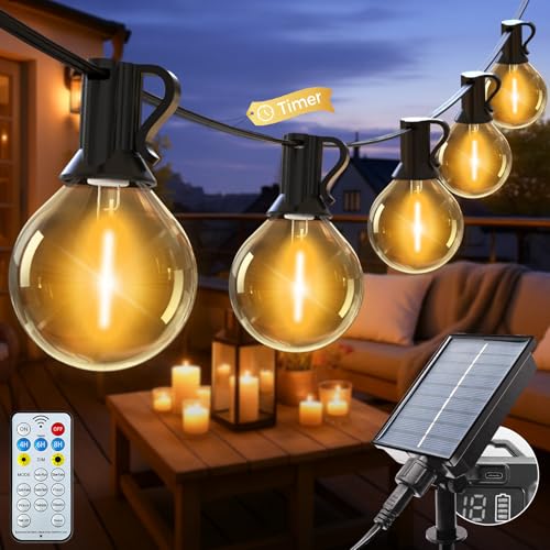 litogo Solar Festoon Lights Outdoor with Remote, 25+2 Bulbs Solar String Lights Outdoor Garden Dimmable, 30Ft/9M 8 Modes Timer Patio Light for Outside Wedding Backyard Party Camping (Warm White)