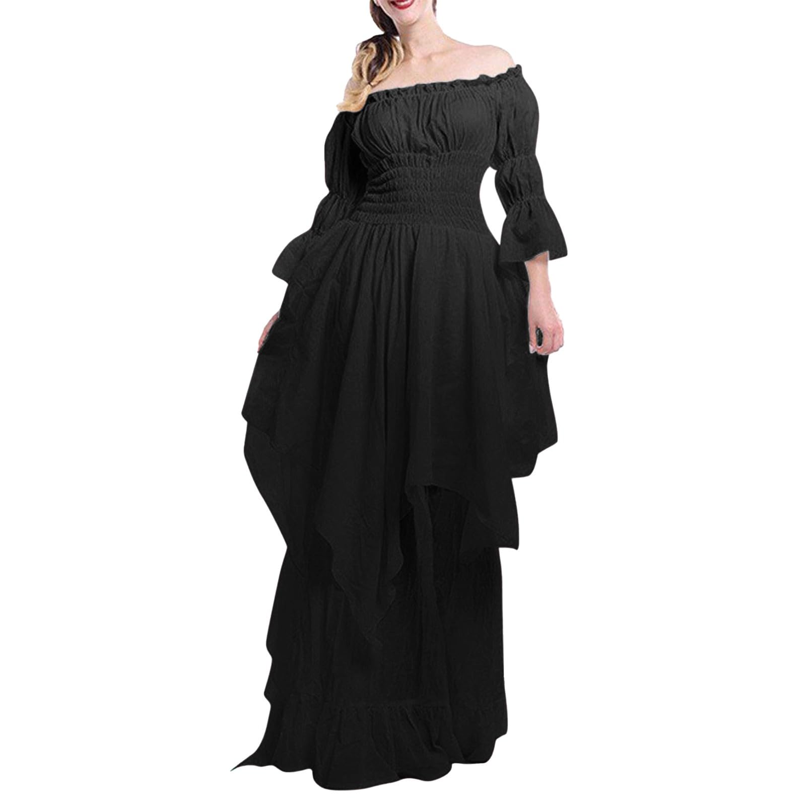 Halloween przebranie gotycki karnawał kostium kobiety wampir długa koronkowa sukienka z wysokim dekoltem elegancki szykowny bal maskowy retro A34