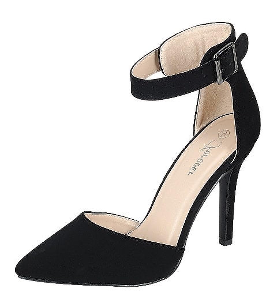 Forever Womens Pointy Toe Ankle Strap Stiletto High Heel Pump Sandal Shoes Young-02 Black Nub 7