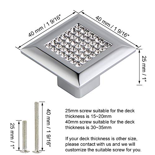 Tnoms Square Cabinet Handles And Knobs With Crystal All Metal Drawer/Furniture Pulls With Screws Contemporary Euro Style,2 Pack, Polish Chrome,Ftp2001Ch-P2 #TOP6