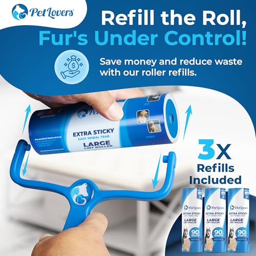 Image of PetLovers 6.3 inch Large Lint Roller for Pet Hair Extra Sticky 360 Sheets, Ideal for Pet Hair Removal from Furniture & Clothes, Dog and Cat Lint Remover 4 Pack