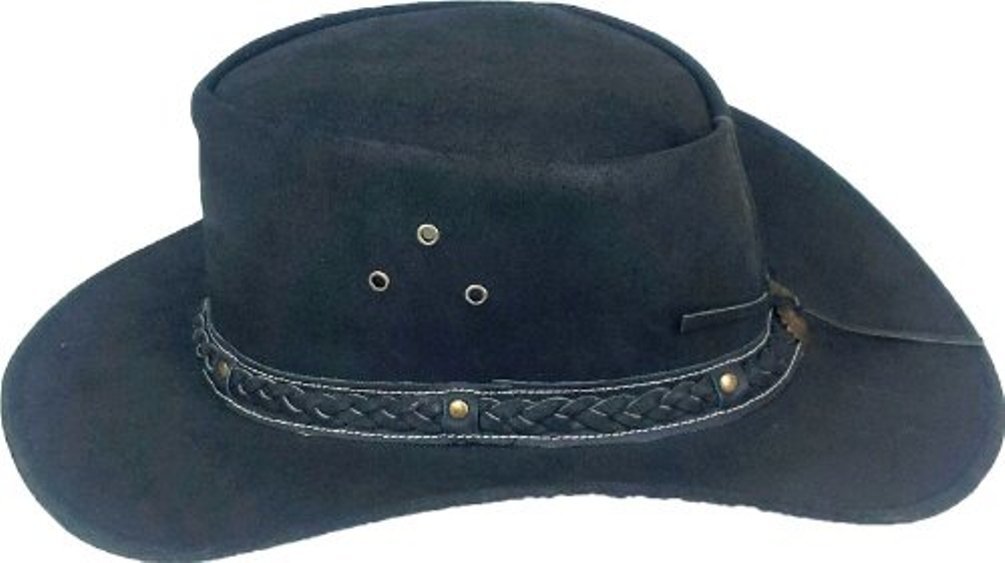 Sombrero de vaquero australiano de cuero real sombrero de sol australiano - negro/marrón #8X/9X