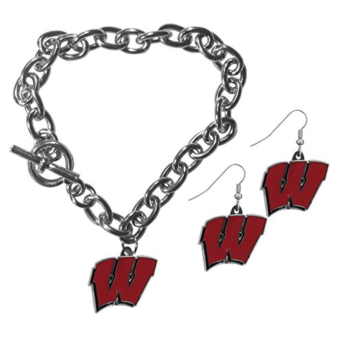 NCAA Siskiyou Sports Womens Wisconsin Badgers Chain Bracelet and Dangle Earring Set One Size Team Color