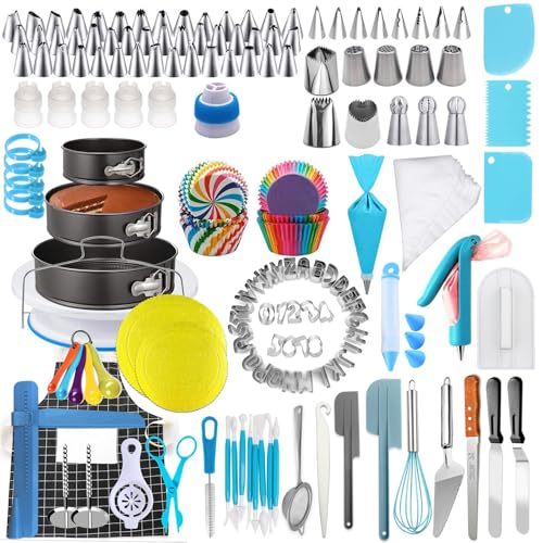 Superior Baking Decoration Kit - 458 Pcs Cake Tins, Icing Tips, Stainless Steel Piping Bags, Pastry Accessories, DIY Cake Tools with Scissors