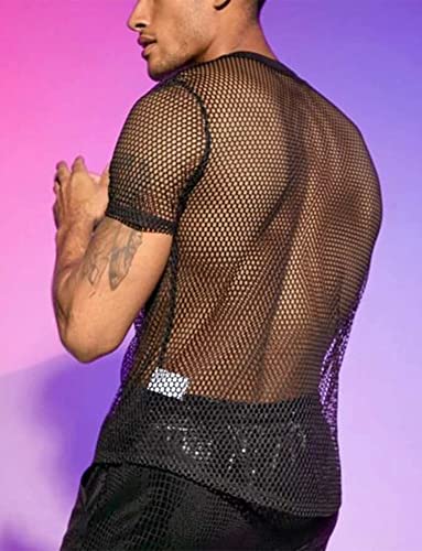 SEAUR Men's Sheer Mesh T Shirt Fashion See Through Shirts Muscle Workout Tee Sexy Breathable Undershirts Party Clubwear Top3