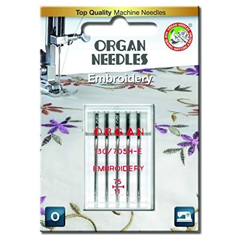 Organ Embroidery Machine Needles 130/705H-E Size 75/11 Packet of 5 Cover