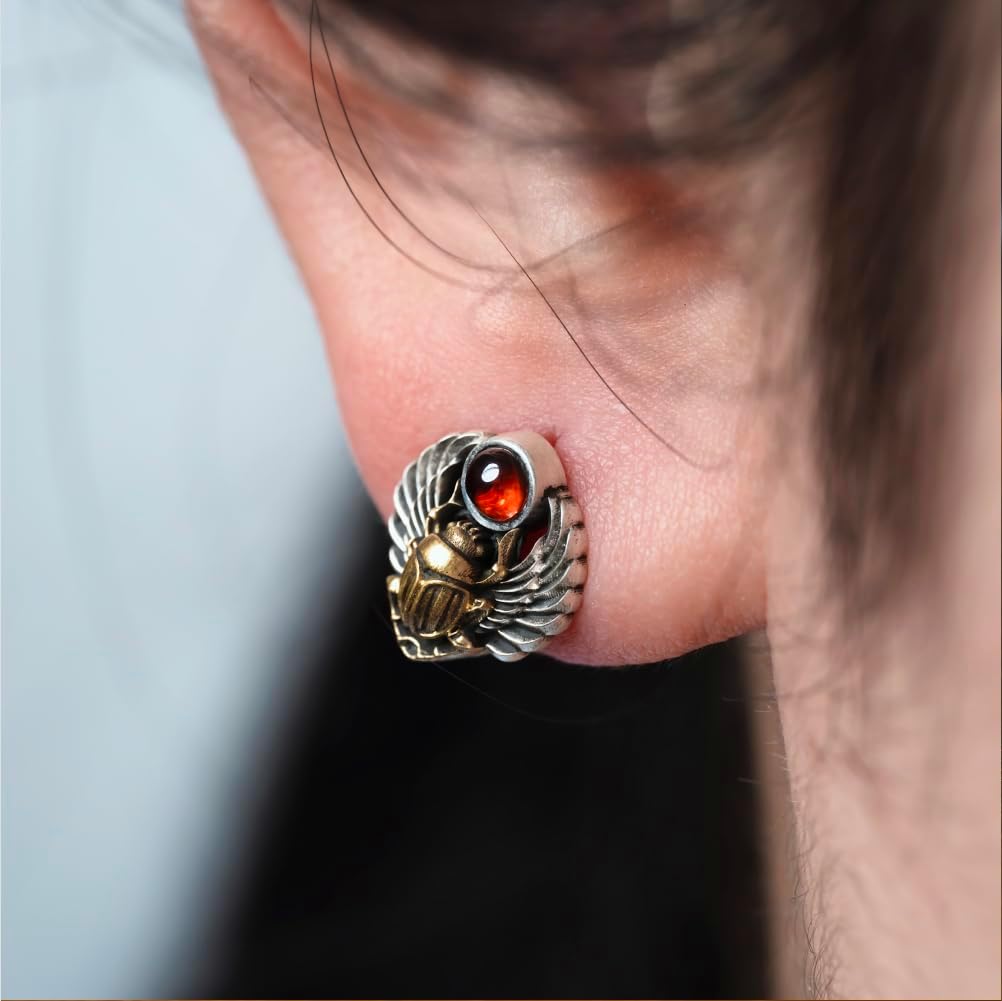 COPPERTIST.WU Scarab Studs Earrings 925 Sterling Silver Stud Earrings Jewelry Gifts for Women Men