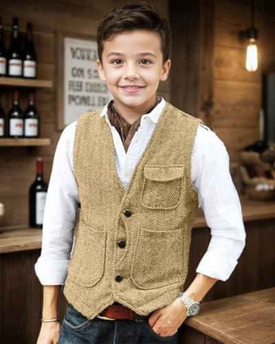 Boys Vintage Herringbone Tweed Suit Vest for Kids Toddler Slim Fit Wedding Tuxedo Waistcoat Youth Boy Formal Dress4