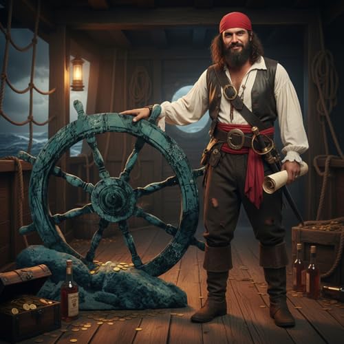 Image of DoubleFill 4 ft Ship Wheel Cardboard Cutout Pirate Nautical Party Decorations Stand up Large Shipwreck Captain Wheel Photo Props for Nautical Pirate Party Home Outdoor Decor