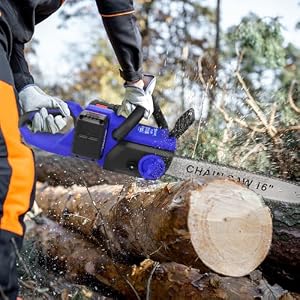 16'' Electric Cordless Chainsaw One-Hand Chain Saw Wood Cutter Woodworking 6000W, 2x4000MAH Rechargeable Battery, Auto-Tension and Anti-Vibration