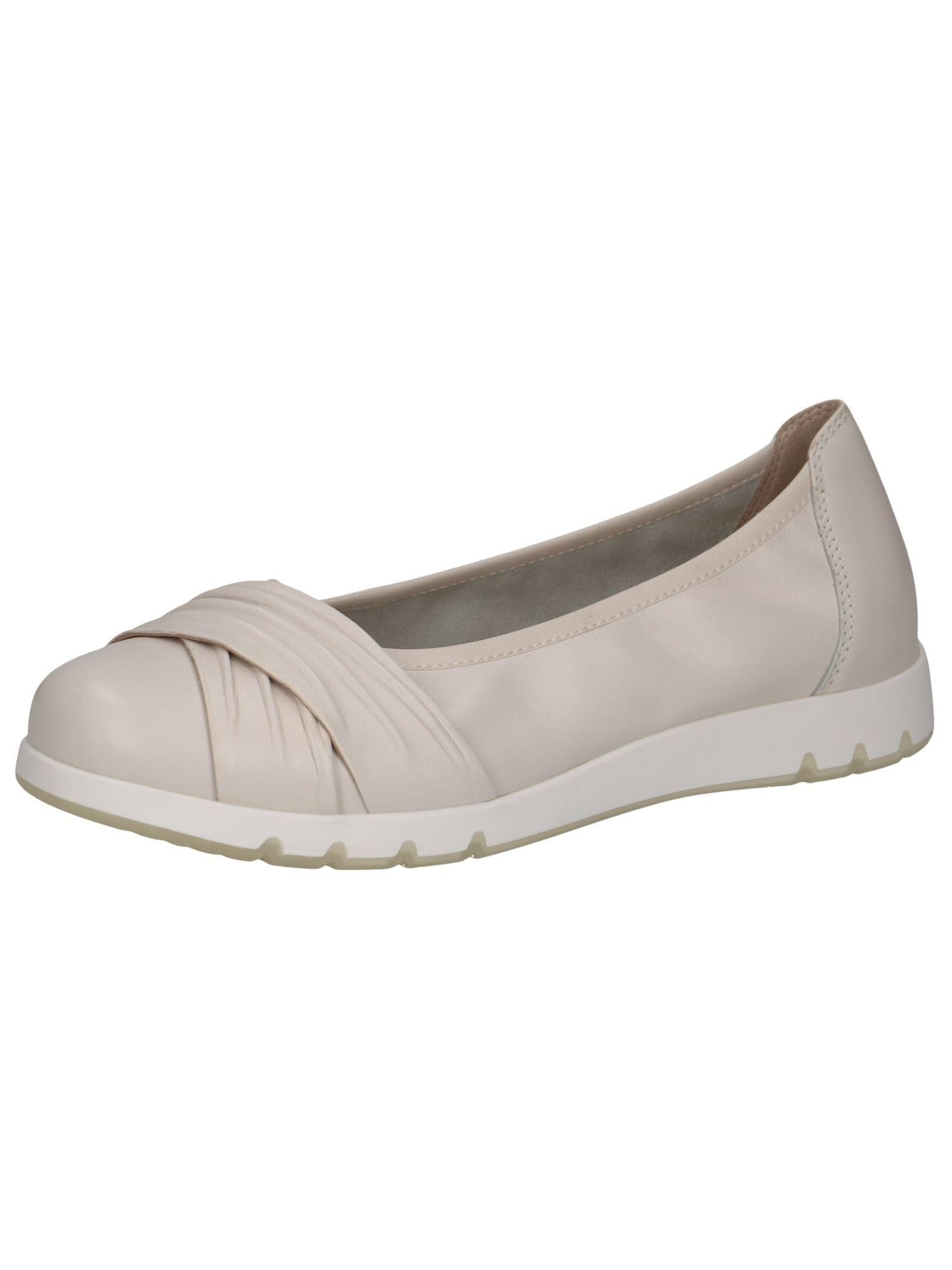 CAPRICE Comfort Women Ballet Flats Leather Comfortable, Cream (Offwhite Nappa), 7.5 UK