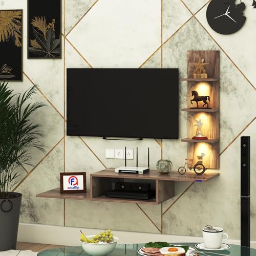 Image of Thomas Engineered Wood LED Light TV Unit Wall Mounted TV Unit Wall TV Stand TV Cabinet for Living Room, Set Top Box Stand - CoachWood (D.I.Y - Do-It-Yourself) Ideal for Up to 43 inch Inches