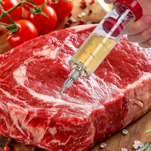 Image of GRILL BUMP Meat Injector Syringe - 3 Marinade Injector Needles for BBQ Grill, Portable Turkey Injector kit for Smoker,Marinades Injector for Meats with 1oz Large Capacity 1 Brush Easy to Use & Clean