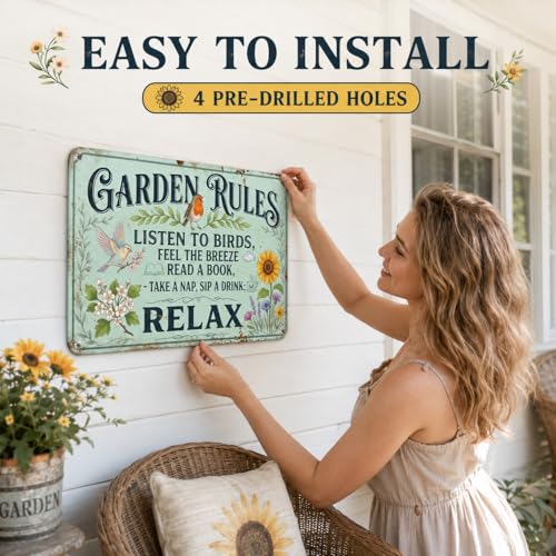 Garden Plaques for Outside, Retro Garden Rules Signs & Plaques with Relaxing Quotes, Outdoor Tin Sign Wall Art for Patio Fence Shed, Gardening Decorations Gift for Plant Lovers - Image 4