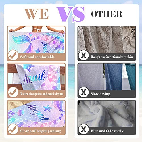 Searchi Personalized Beach Towel,Custom Name Beach Towel,Sand Free Microfiber Towels Custom Gifts With Name For Travel Beach Pool Bath Quick Dry Towel Blanket For Kids Adults 30''X60''(Mermaid) #TOP3