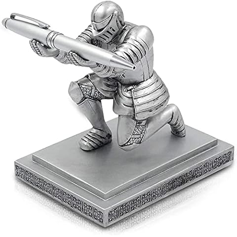 Magnetic Executive Knight Pen Holder with Silver Sword, Cool Pen Pen Holder Home Decoration Desktop Pendant Figure Executive Soldier Knight Pen Holder Cover