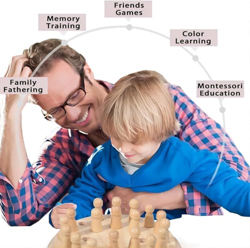 Image of PLUSPOINT Wooden Memory Chess Matching Game +Family Board Games for Kids and Adults, Montessori Preschool Learning Educational Toy for Toddler 3+ Year Old, Birthday Gift for Boy Girl