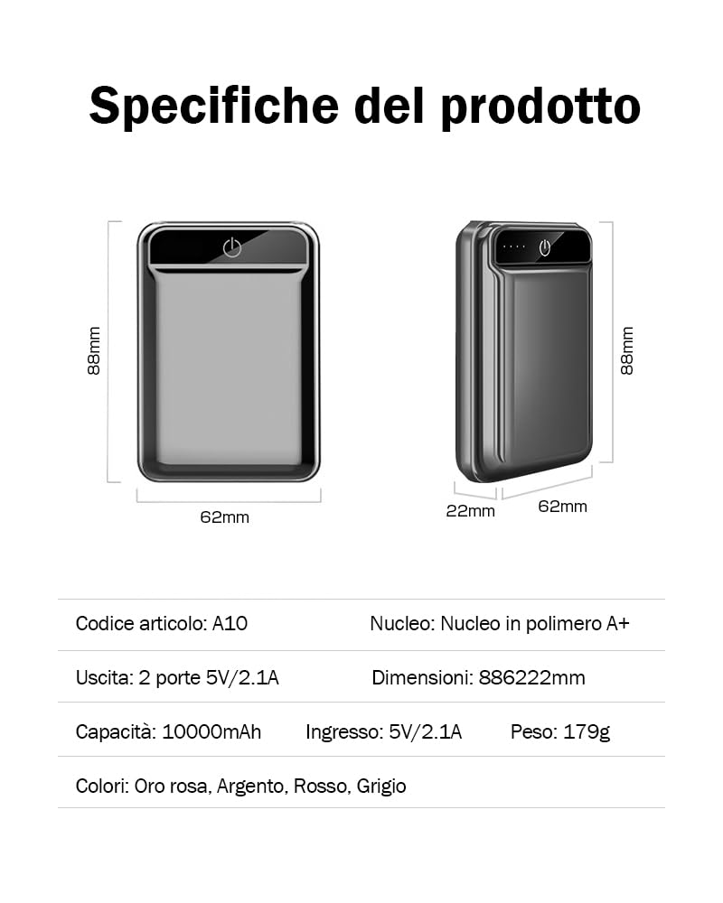 Powerbank 10000 mAh - Alta Capacità Tripla uscita | Ricarica rapida bidirezionale