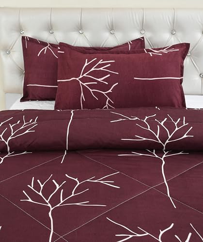 Image of VOMZER Super Soft Microfiber All-Season King Size AC Comforter (90x95 Inches) | Duvet for Double Bed with 1 Elastic Fitted Bedsheet (72x78 Inches) 2 Pillow Covers | Comforter Set 4 Maroon