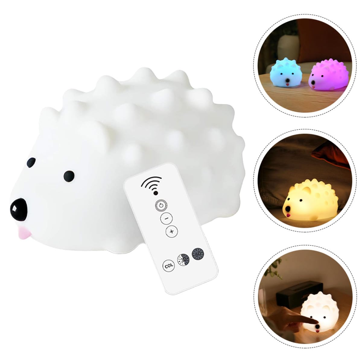 BESPORTBLE Lámpara de Noche USB Sensor Táctil Luz LED Rgb Ajustable Diseño de Erizo de Silicona Suave Lámpara Decorativa para Dormitorio y Habitación Infantil