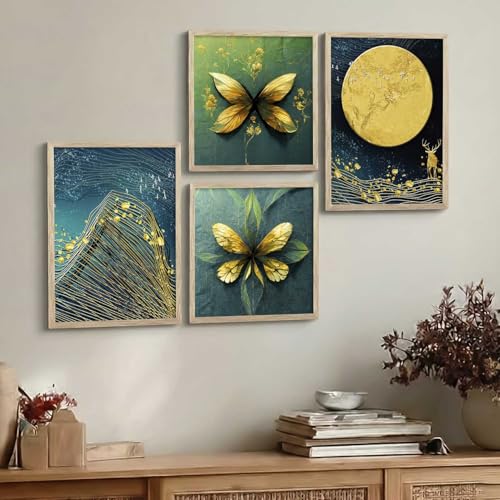 Image of kotart Aesthetic Modern Wall Decor Paintings with Frame for Home Decoration - Painting for Living Room Bedroom - Painting for Wall Decoration Set of 4 (Art 7, Big (13x17 or 13x13 inch))