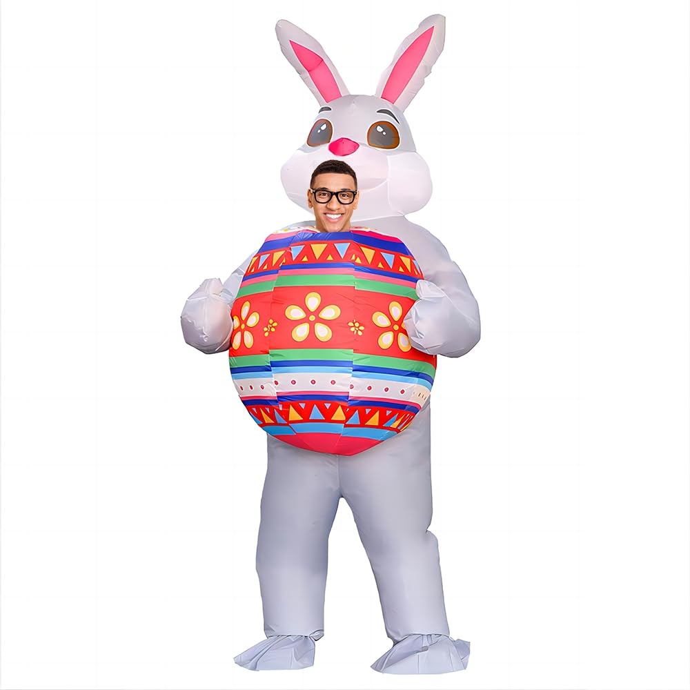 MXoSUM Inflatable Bunny Costume for Adult Blow-up Easter Egg Costume Funny Bunny Rabbit Outfit for Women/Men