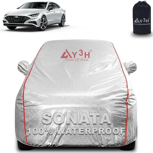 Image of 100% Waterproof Car Cover Compatible with Hyundai Sonata | All Weather, Dust Proof, UV Protective with Mirror Pocket (Silver Magic)