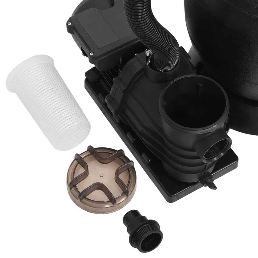 Filtro de arena para piscina con prefiltro negro, acero PE ABS, 45 x 30 x 64,6 cm, bomba de 400 W, caudal de 10 m³/h, válvula multidireccional de 6 vías, para piscina de superficie