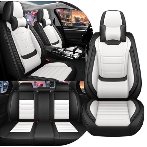 Image of Car Seat Cover Full Set for Toyota Camry Hybrid Seat Covers 2007-2024, Nappa Leather Waterproof Seat Covers For Cars, Airbag Compatible, Universal Automotive Seat Covers(Luxury Full Set /Black White)