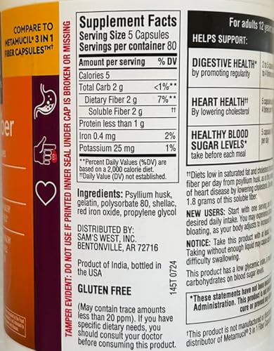 Member's Mark Fiber Capsules 2Pack (400 Count) Psyllium Husk is The #1 Doctor-Recommended Fiber Supplement. - Image 3