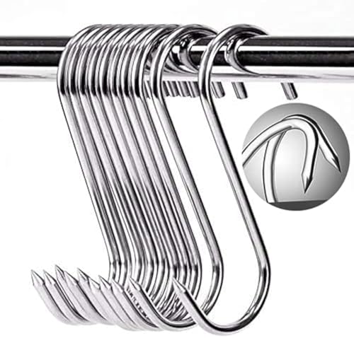 ARTOYS 10 Crochet de boucher en acier inoxydable,s crochets,100x4mm,Crochet S pour BBQ,Viande,Saucisse,Batterie Cuisine,antirouille,robuste et durable