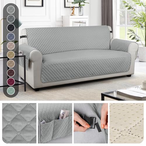 Image of TAOCOCO Sofa Protectors 3 Seater,Slipcover for Sofa,Sofa Cover for Pets,Sofa Slipcovers for Kids with Elastic Strap,Washable Sofa Cover Protect for Pets(Pale Grey)