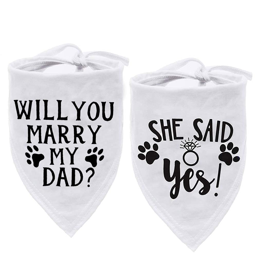HDGDT Dog Wedding Bandana - Will You Marry My Daddy She Said Yes Adjustable Pet Scarf for Dogs & Cats, Engagement Announcement Photo Prop, Fits Small
