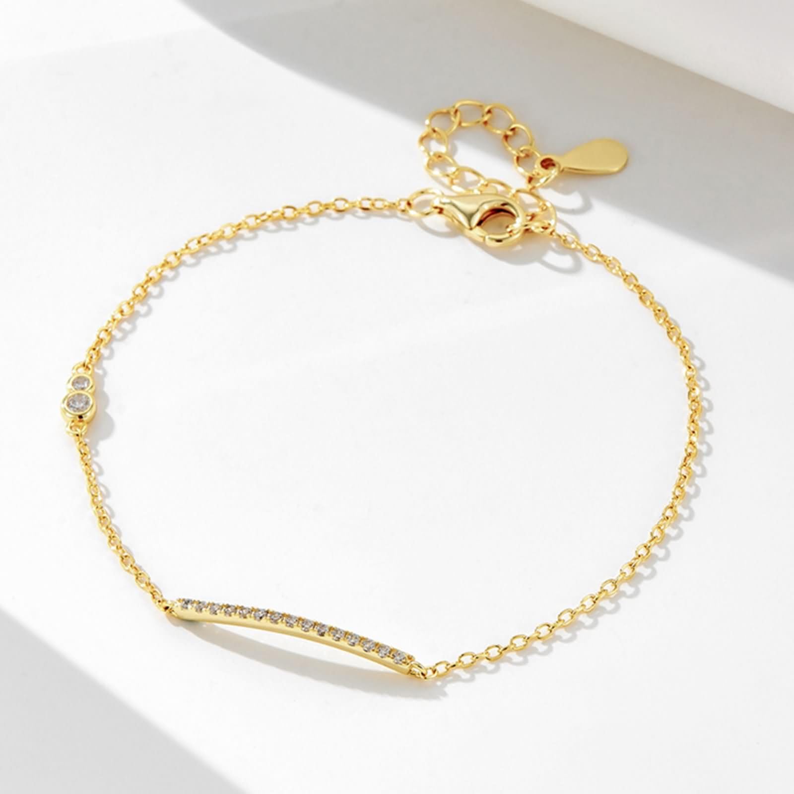 Braccialetto Oro Donna 9 Carati / 14 Carati / 18 Carati, Rotondo con Diamante Sintetico, Regolabile 16 CM + 5 CM, Bracciale Catena Donna Oro