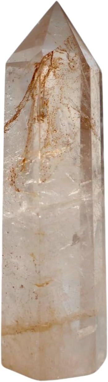 Wax Wane Golden Healer Premium Clear Quartz Crystal, 6-Sided Obelisk with Natural Inclusions, 3.25" (Colored Inclusions) (Standard 3")