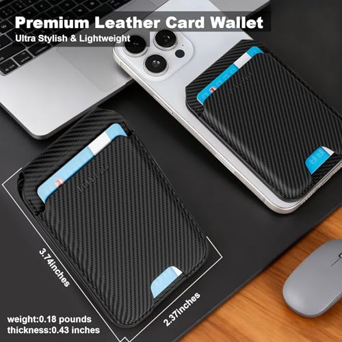 Image of TOYFID Men's Magnetic Leather Wallet, MagSafe RFID Card Holder with Stand Carbon Fiber Black